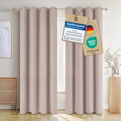 Abbildung von Blumtal Verdunklungsvorhänge 2er Set Thermovorhang Kälteschutz Vorhang Blickdicht mit Ösen Gardinenschals Schlaufen Gardinen 295x140 cm/Gardienenschalset Taupe