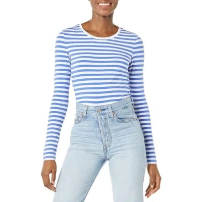 Abbildung von Amazon Essentials Damen Langärmeliges T Shirt mit Rundhalsausschnitt, Klassischer Schnitt (Erhältlich in Übergröße), Blau Weiß Streifen, XS