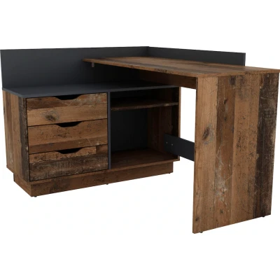 Abbildung von byLIVING Winkelschreibtisch Belfast/Eckschreibtisch Anthrazit/Arbeitsplatte rechts o. Links montierbar / 3 Schubkästen/Schreibtisch 129 x 83,5 105 cm (BxHxT)