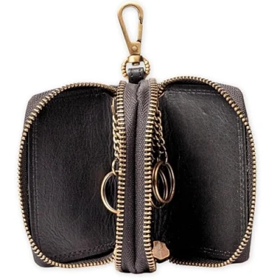 Abbildung von MATADOR® Hochwertige Echt Leder Schlüsselanhänger Tasche Auto Schlüsseltasche Autoschlüssel Etui Schlüsseletui Schlüsselmäppchen mit Doppelt YKK Reißverschluss und Karabiner (Schwarz)