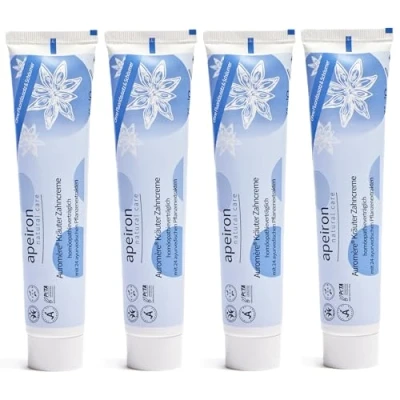 Abbildung von APEIRON Auromere Kräuter Zahncreme, Bei Homöopathie (4 X 75 Ml), Minze Geschmack, Bio Zahnpasta, Vegan, Fluoridfrei, Homöopathieverträglich, Naturkosmetik