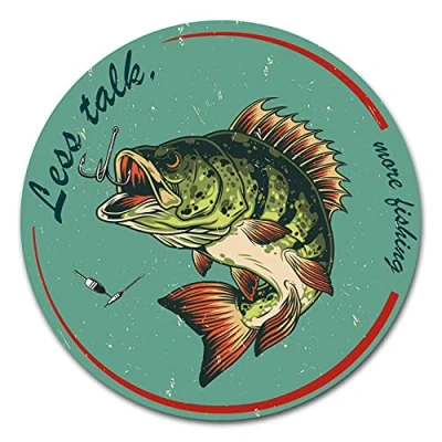 Abbildung von Finest Folia Fisch Aufkleber im Retro Stil 10x10cm Angeln Fischen Vintage Sticker für Auto Boot Angelkoffer Angel Zubehör wetterfest R165 (02 Barsch, Less Talk)