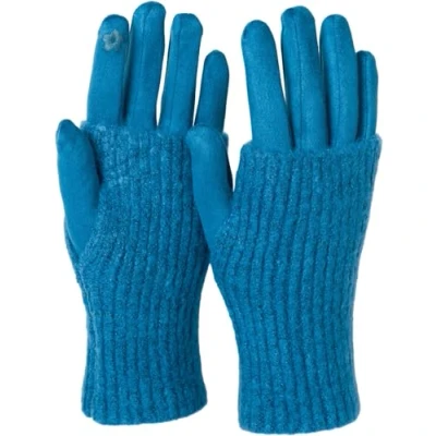 Abbildung von styleBREAKER Damen Touchscreen Stoff Handschuhe mit abnehmbaren Strick Stulpen, warme Fingerhandschuhe, Winter 09010022, Farbe:Petrol