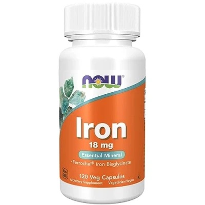 Abbildung von Now Foods, Iron, 18mg, Eisenbisglycinat, hochdosiert, 120 vegane Kapseln, Laborgeprüft, Vegetarisch, Glutenfrei, Sojafrei, ohne Gentechnik