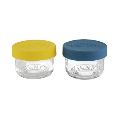 Abbildung von KILNER Babygläser mit Silikondeckel, Kleine Gläser Deckel zum Aufbewahren und Transportieren von Snacks, luftdicht auslaufsicher, Vorratsdosen Glas Selbstbefüllen, 2x125 ml