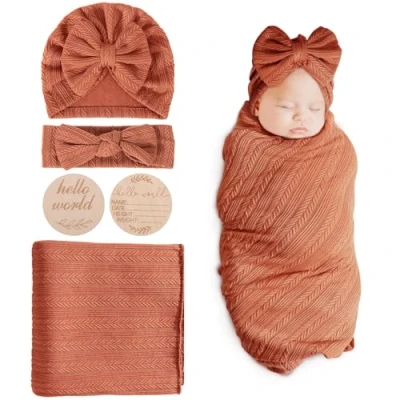 Abbildung von DRESHOW Baby Pucktuch Decke Neugeborenen Swaddle Pucksack mit Bogen Mütze Stirnband