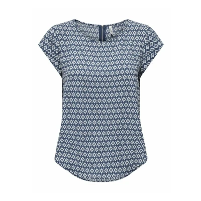 Abbildung von ONLY Damen Onlvic S/S Aop Top Noos Ptm, Dark Denim/Aop:small Ikat, 36