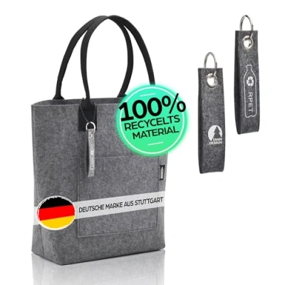 Abbildung von TANNDESIGN Damen Shopper Filztasche aus recycelten Plastikflaschen Grau Frauen Einkaufskorb Tasche Handtasche für Einkaufen &amp; Alltag Einkaufstasche 21L groß Tragetasche Bag umweltfreundlich