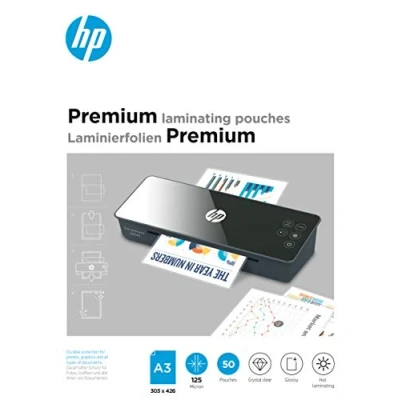 Abbildung von HP Premium Laminierfolien, DIN A3, 80 Micron, glänzend, transparent, zum Heißlaminieren, 50 Stück, 9126
