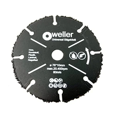Abbildung von WELLERWERKZEUGE Universal Sägeblatt für Holz Laminat Kunststoff 76x10mm Akku Winkelschleifer 10,8 12V Trennscheibe