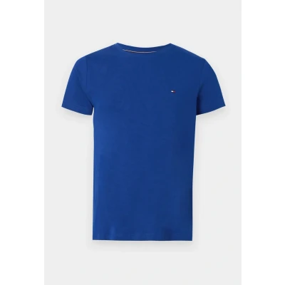Abbildung von Tommy Hilfiger Herren T Shirt Kurzarm Stretch Slim Fit Tee Rundhalsausschnitt, Blau (Wedge Blue), S