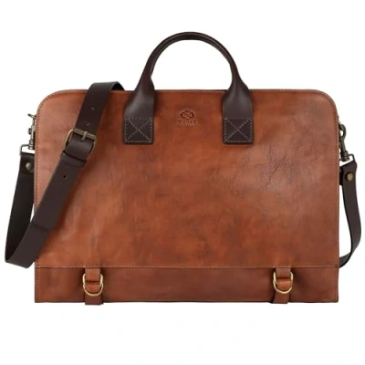 Abbildung von Time Resistance Leder Aktentasche für Laptop 15&quot; Aktenkoffer Businesstasche Männer und Frauen, Handgefertigt in Italien