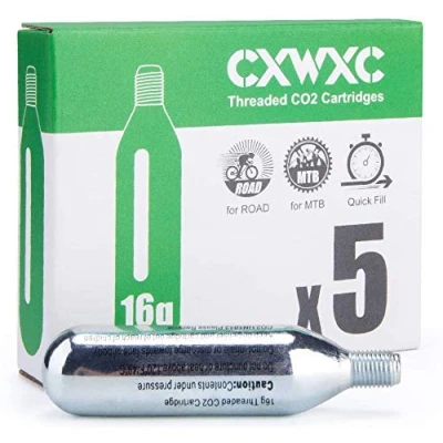 Abbildung von CXWXC CO2 kapseln 16g mit Gewinde, kartusche für Pumpe Fahrrad Presta und Schrader Ventil (5 PCS Kartuschen)
