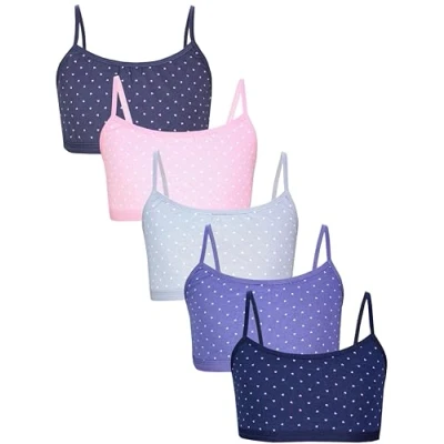 Abbildung von TupTam Mädchen Bustier mit Spaghettiträger 5er Pack, Farbe: Herzchen Jeansblau Rosa Dunkelblau Graphite Grau, Größe: 140 146