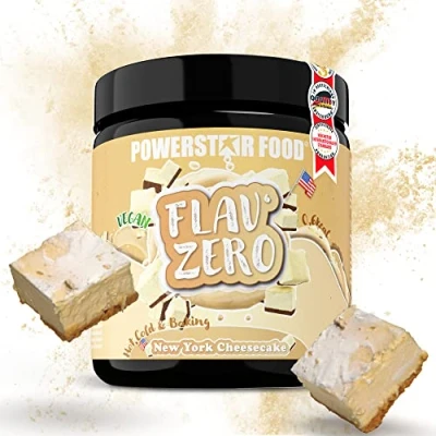 Abbildung von Powerstar FLAV’ ZERO 250 g Geschmackspulver kalorienarm &amp; vegan Deutsche Herstellung Nur 0,6 kcal pro Portion Aromapulver für Speisen, Shakes zum Backen New York Cheesecake