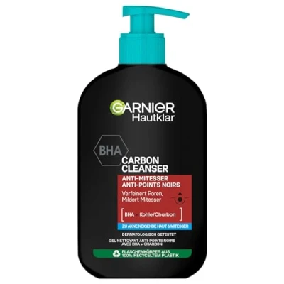 Abbildung von Garnier Hautklar Waschgel, BHA Carbon Cleanser mit Kohle, Anti Mitesser &amp; Pickel Waschgel und Gesichtsreiniger, 250 ml