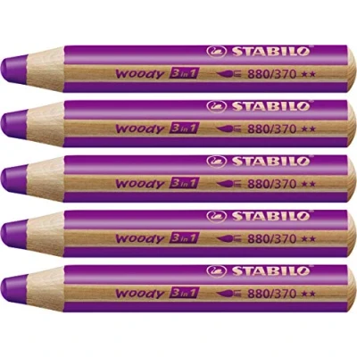 Abbildung von Buntstift, Wasserfarbe &amp; Wachsmalkreide STABILO woody 3 in 1 5er Pack lila