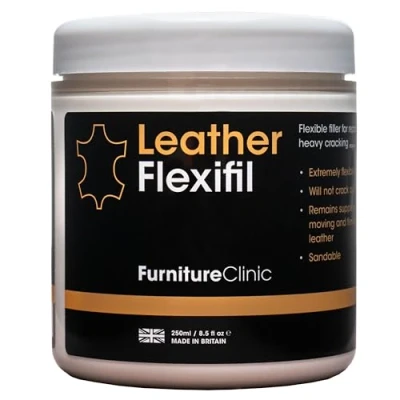 Abbildung von Furniture Clinic Leather Flexifil Extrem flexibler Füllstoff zum Reparieren von Katzenkratzern, Löchern und starken Rissen in Ledersofas, Autositzen (250 ml)