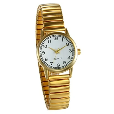 Abbildung von JewelryWe Damen Armbanduhr, Elegant Analog Quarz Uhr mit Digital Zifferblatt und Elastisch Legierung Armband Gold