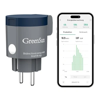 Abbildung von Stromzähler für Steckdose GreenSun WLAN Outdoor, Balkonkraftwerk Zeitschaltuhr Aussenbereich Strommessgerät Stromverbrauchsmesser Mini PV 2,4GHz 16A