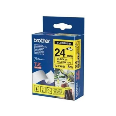 Abbildung von Brother Original P Touch Flexi Schriftband TZE FX651 24 mm, schwarz auf gelb (u.a P700, 2430, D600, 9700PC, P750W) zur Kabel und Rohrbeschriftung, laminiert, TZEFX651