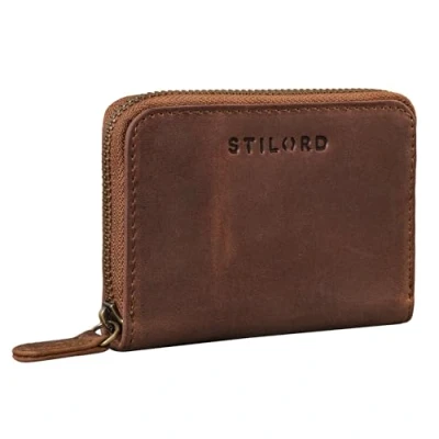 Abbildung von STILORD &#039;Dirk&#039; Echt Leder Kartenetui Klein mit Münzfach Portemonnaie Card Wallet Brieftasche RFID Schutz Vintage Mini Geldbörse Retro Geldbeutel Damen und Herren, Farbe:mittel braun
