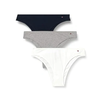 Abbildung von Tommy Hilfiger Damen 3 Pack Dipped Brazilian Uw0Uw05968 Brasilianisch, Purple (Lt Grey Htr/White/Navy Rib), L