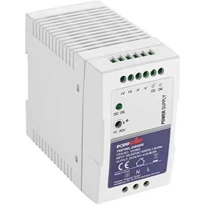 Abbildung von Poppstar Ultra Slim 24V Netzteil für Hutschiene (24V DC 4 A 96 Watt) DIN Rail (mit PFC, 96W) Trafo Hutschienen 55x100x92mm