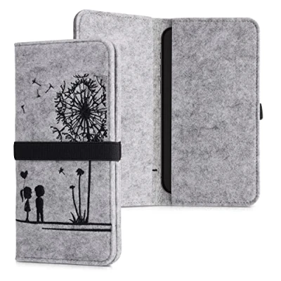 Abbildung von kwmobile Filz Tasche für Smartphones mit Gummiband Handy Filztasche Schutztasche Pusteblume Love Schwarz Hellgrau 17,2 x 8 cm Innenmaße