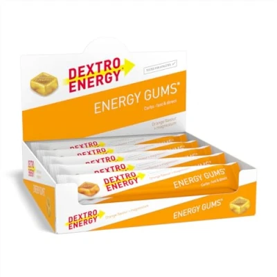 Abbildung von DEXTRO ENERGY GUMS ORANGE + MAGNESIUM 8x45g (8er Pack) Fruchtgummi mit schnell verfügbaren Kohlenhydraten und Zusatz, für intensive Workouts, Elektrolyte Kaubares Liquid Gel, vegan