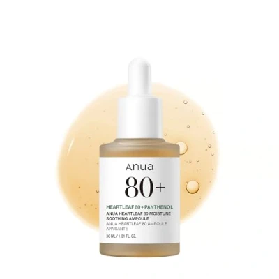 Abbildung von ANUA Heartleaf 80 Soothing Ampoule 30ml / 1.01 fl.oz. I nicht fettendes, hochkonzentriertes Hautberuhigungsserum mit feuchtigkeitsspendendem Panthenol B5 und beruhigender Behandlungsessenz, Korea