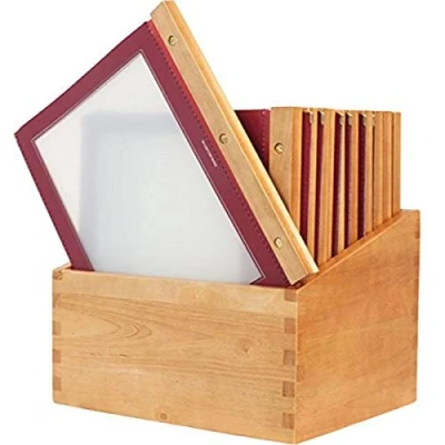 Abbildung von Securit Wood Range Weinkarte (x20) Box, inkl. 2 dopplete Einlage für Menüs (für 4 Seiten A4), Weinrot, Holz, Rot