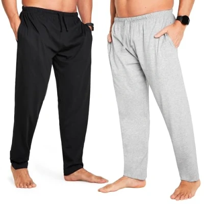 Abbildung von CityComfort Herren Schlafanzughose Lang mit Seitentaschen &amp; elastischem Bund, 2er Pack (XL, Grau/Schwarz, Bund Kordelzug)