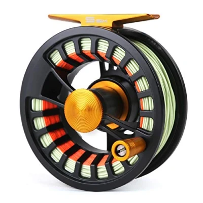Abbildung von MAXIMUMCATCH Tail Fliegenrolle groß Arbor CNC bearbeitet Aluminum Teflonscheibe Legierungkörper Fliegenfischen Rolle in 5/6 7/8wt (Tail mit Schnüre, 7/8wt)