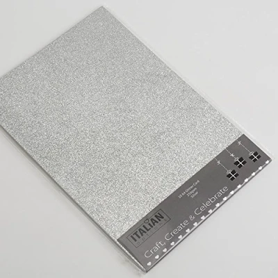 Abbildung von Italian Options 250 g/m² fusselfreies Glitzer Karton Bastelpapier, 10 Blatt, A4 Größe, silberfarben