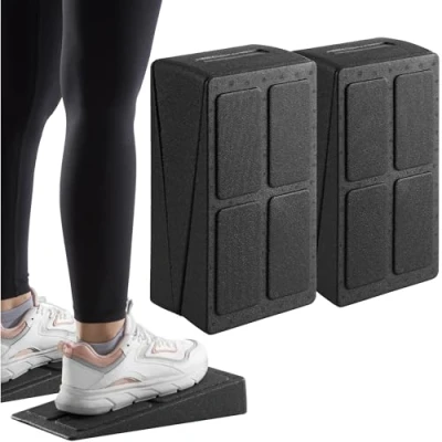 Abbildung von Navaris Wadendehner Squat Wedge Block für Zuhause Verbessere deine Fitness Wadentrainer 2er Set Schrägbrett einstellbar in 4 Winkel Schwarz Kunststoff