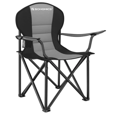 Abbildung von SONGMICS Strandstuhl, Campingstuhl, Klappstuhl mit Getränkehalter, Schaumstoffpolsterung, klappbar, bis 250 kg belastbar, Outdoor Stuhl, grau schwarz GCB006G01