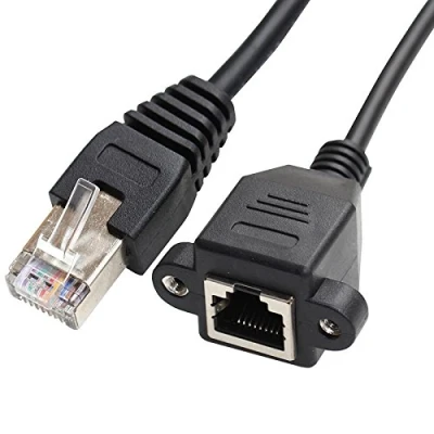 Abbildung von JSER RJ45 8P8C FTP STP UTP Cat 5e Stecker auf Buchse, LAN, Ethernet, Netzwerk Verlängerungskabel mit Panel Montagelöchern, 30 cm