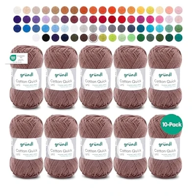 Abbildung von Gründl Wolle Cotton Quick uni dünne zum Häkeln Strickgarn Häkelgarn Glänzend und hautfreundlich 100% Baumwolle 10 Knäuel 50 g / 125 m Nadelstärke 3 4 kaffee
