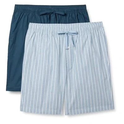 Abbildung von Amazon Essentials Herren Schlafanzug Shorts aus Baumwollpopeline, 2er Pack, Indigo/Streifen, XXS