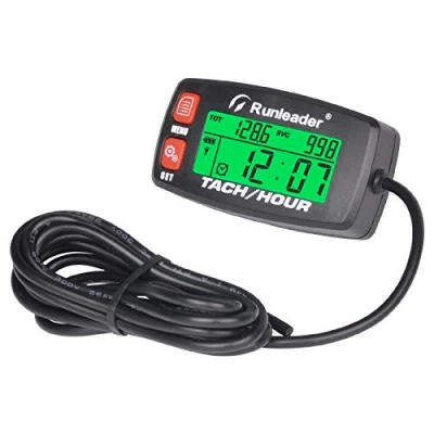 Abbildung von Runleader Digitaler Gasmotor Drehzahlmesser, Stunden und Drehzahlaufzeichnung, Betriebsstundenzähler mit Hintergrundbeleuchtung, Batterie austauschbar für Aufsitzmäher