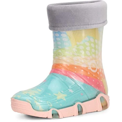 Abbildung von Ladeheid Kinder Mädchen Jungen Gummistiefel Gefüttert Swk31 (Türkis Muster 31, 31/32 EU)
