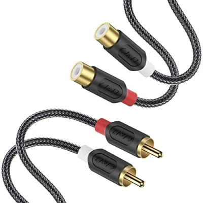 Abbildung von J&amp;D Cinch Verlängerung Audio Kabel 1,8m, RCA Verlängerungskabel Gold Plated [AudioWave Serie] 2 Männlich zu Weiblich Stereo Audiokabel mit PVC Mantelgehäuse und Nylon Braid