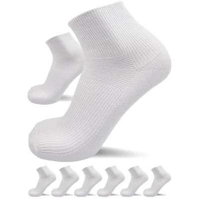Abbildung von sogzz Diabetikersocken Herren Damen 6 Paar ohne Gummibund, Naht, Kurzsocken, kurze Diabetiker Socken, Quarter Socken kurz, 80% Baumwolle, Modell: Diabetic Quarter, 43 46 Weiß