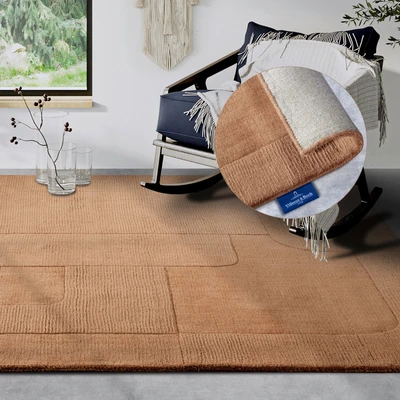 Abbildung von Villeroy &amp; Boch Wollteppich »Charlotte«, rechteckig, 10 mm Höhe, Läufer, Handgewebt, Wolle, Natur, Wohnzimmer, Geometrie