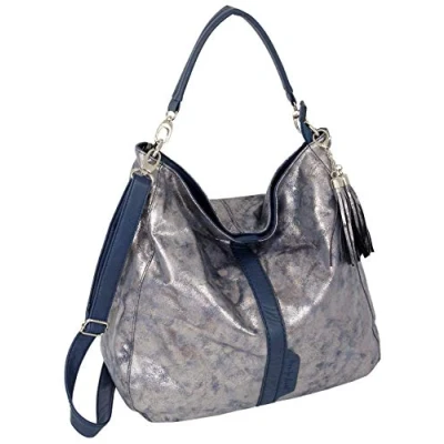 Abbildung von JENNIFER JONES Große modische Damen Handtasche, Umhängetasche mit Schultergurt Hobo Bag elegante Farben Blau Metallic