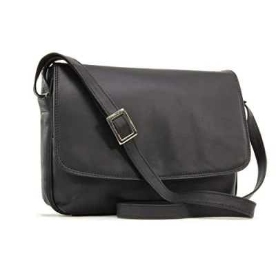 Abbildung von VISCONTI Damen Leder Umhängetasche Crossbody Bag Mittelgroß Verstellbarer Schultergurt CLAUDIA 03190 Schwarz