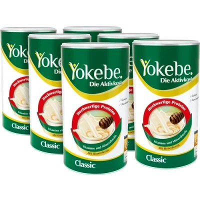 Abbildung von Yokebe Classic Diätshake zum Abnehmen glutenfrei und vegetarisch Mahlzeitersatz zur Gewichtsabnahme mit hochwertigen Proteinen Vorteilspackung 6x500 g = 6x12 Portionen