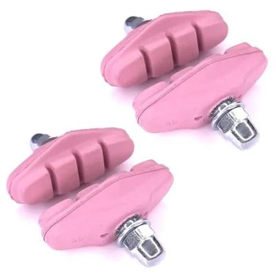 Abbildung von cyclingcolors 4X Fahrrad Bremsschuhe 50mm für Rennrad Felgenbremse Bremsbeläge mit Bolzen Gewinde Befestigungsmaterial, Rosa