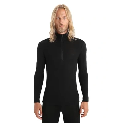Abbildung von Icebreaker Herren Everyday Langarmshirt mit halben Reißverschluss Funktionsshirt 100% Merinowolle Base Layer Schwarz, XXL
